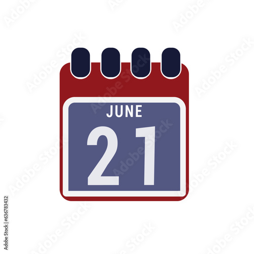 Calendar displaying day 21 (twenty-first) of the June - Day 21 of the month. Illustration
