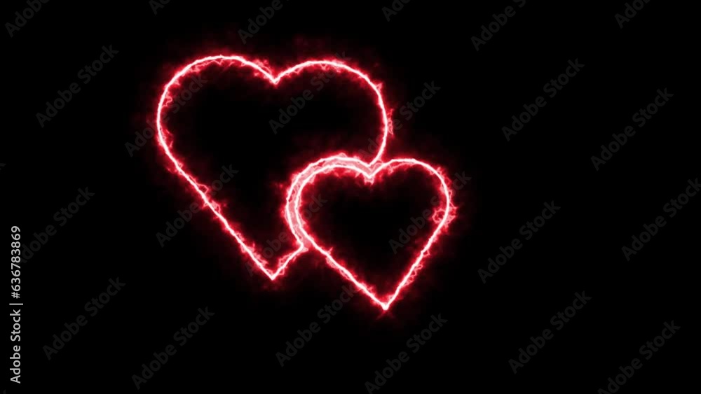 Two Burning Love Heart Symbol Icon Floating on Black Background Two Burning Love Heart Symbol Icon Floating on Black Background