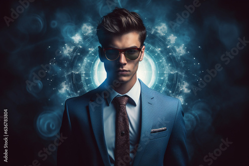 Young businessman in alter ego concept. High quality photo photo