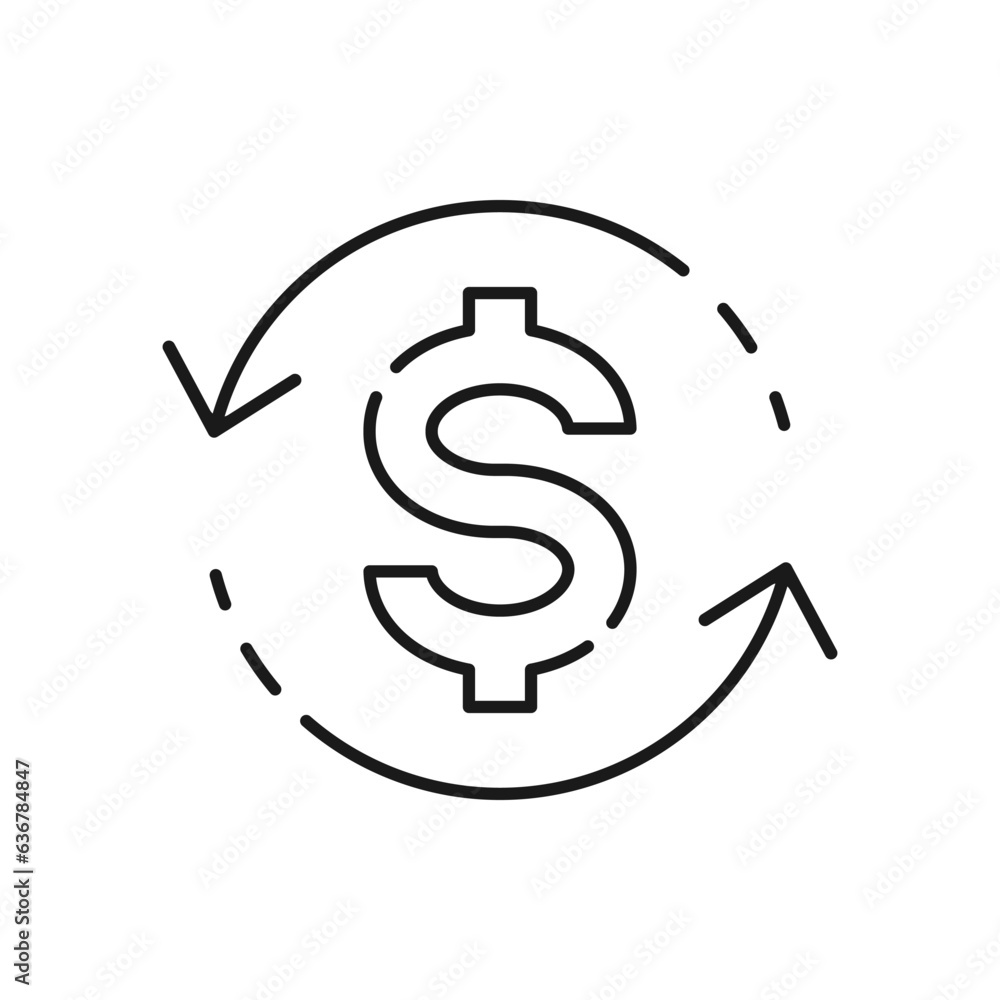 Money in circular arrow. Payment, refund icon line style isolated on white background. Vector illustration Money in circular arrow. Payment, refund icon line style isolated on white background. Vector illustration