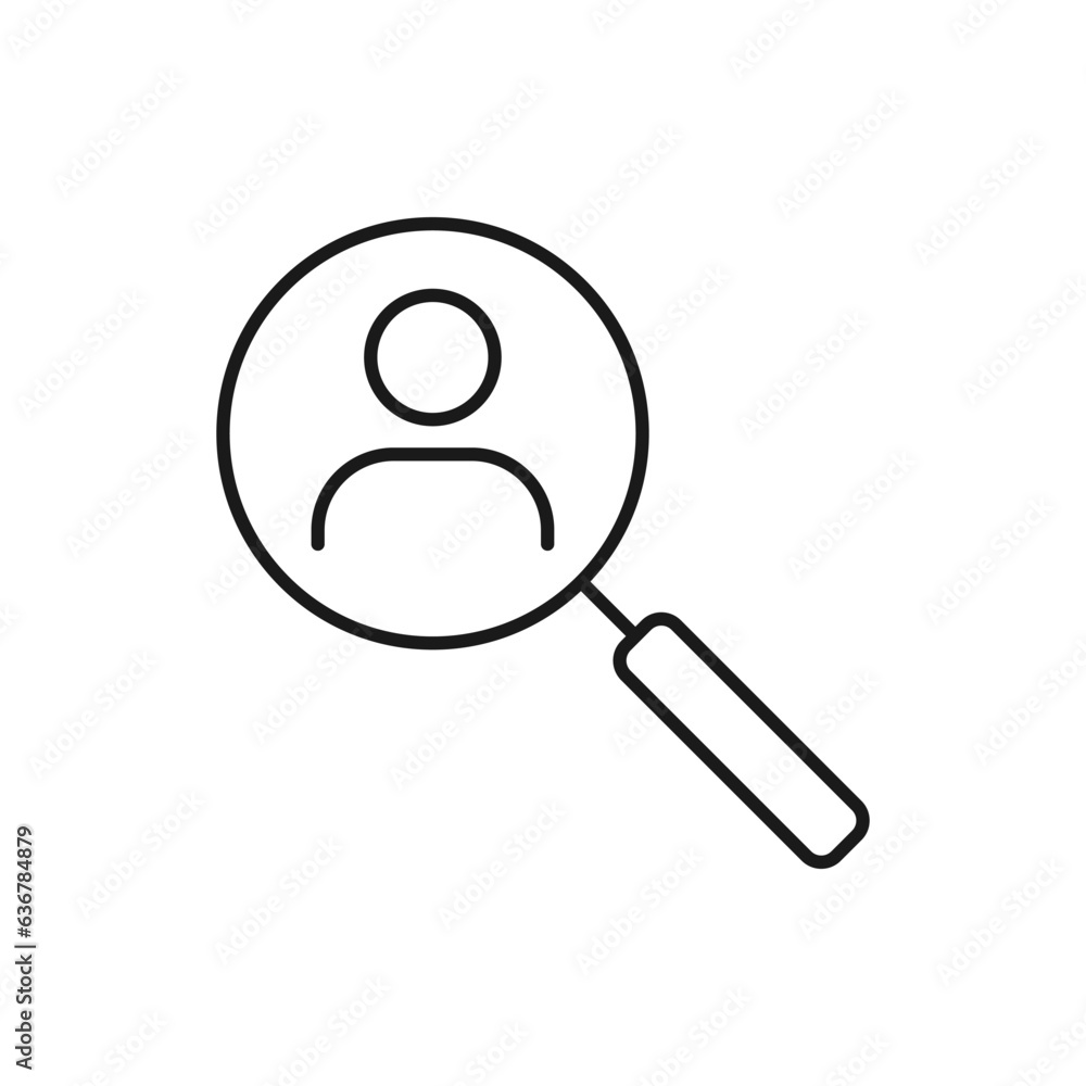 Human resource. Search person, find people icon line style isolated on white background. Vector illustration