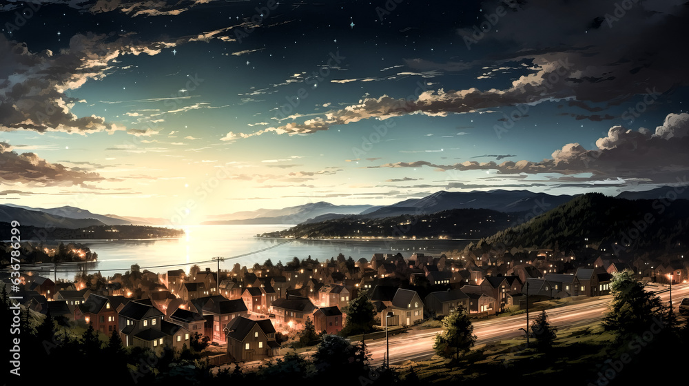 He gazed upon the starry night sky, looking down on the peaceful town below.