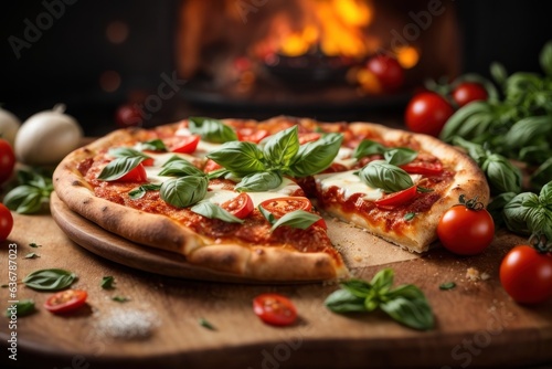 italian style pizza with tomato and basil