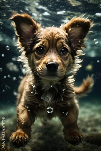 little cute dog in water with bubbles © Alex