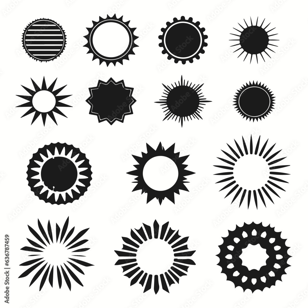 Fototapeta premium Set of red starburst icons. Price sticker, sale sticker, price tag, starburst, quality mark, retro stars, sale or discount sticker, sunburst badges, sunray silhouettes.