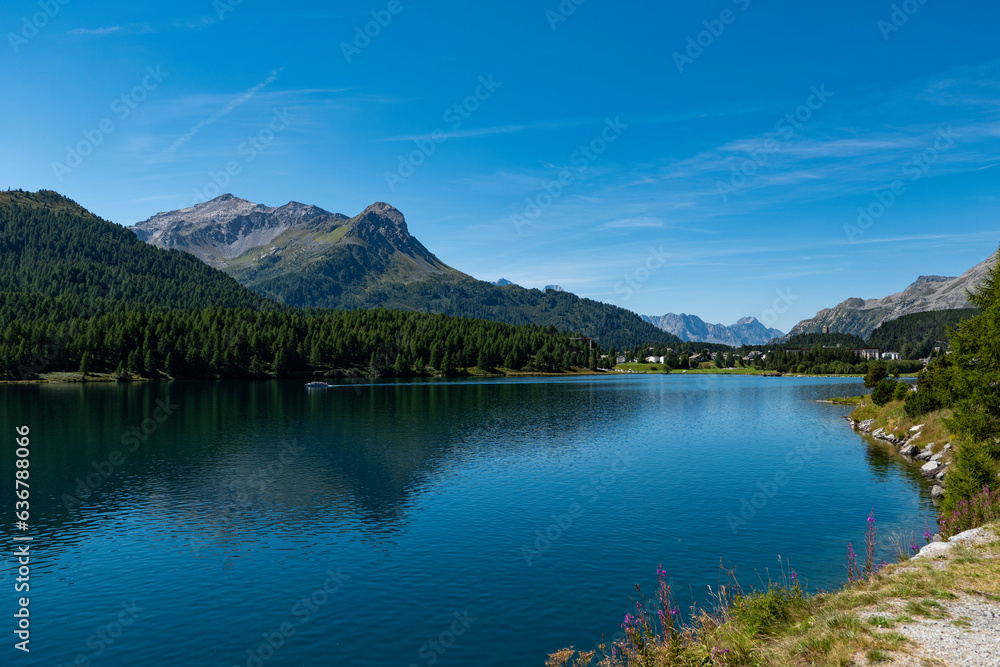 Landscape of Lake Silvaplana in Switzerland