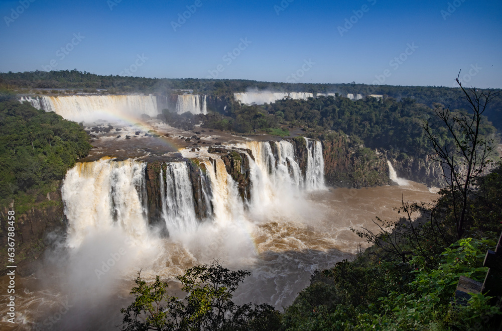 Iguazu Waterfalls, one of the new seven natural wonders of the world in all its beauty viewed from the Brazilian side - traveling South America 