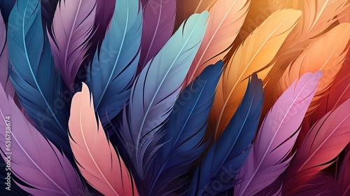  a bunch of colorful feathers that are in the air with the colors of the rainbow. generative ai