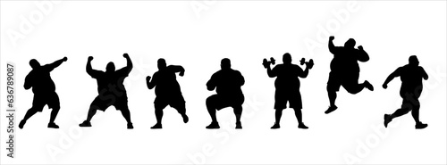 vector illustration. Silhouettes of overweight people. Big set of sports.