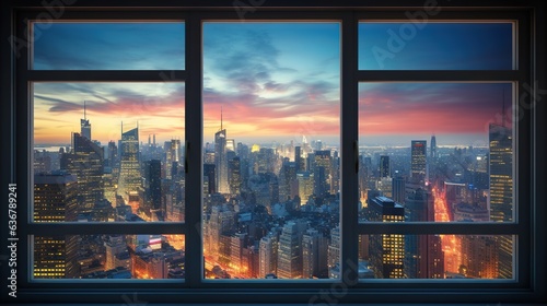  a window with a view of a city at night from a skyscraper.  generative ai