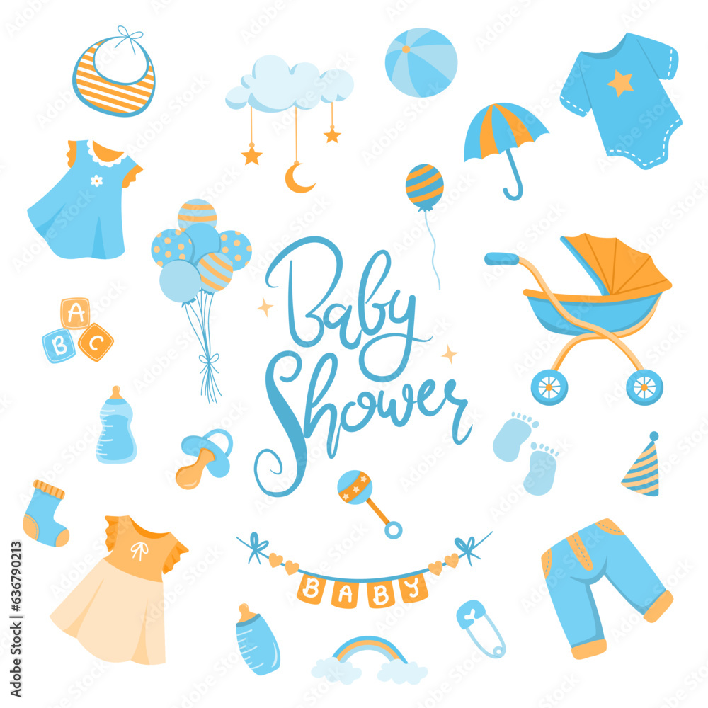 Set of baby shower clip art vector illustration