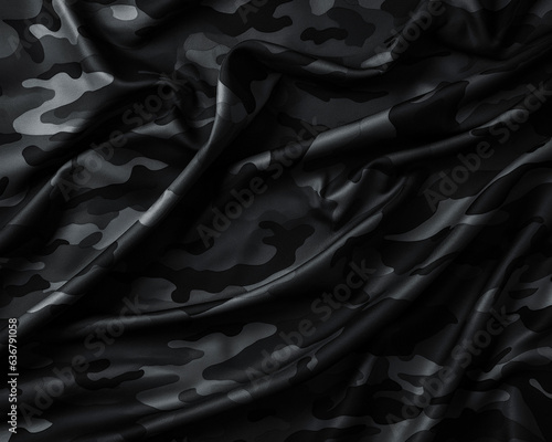 Camouflage pattern. Trendy dark gray camouflage fabric. Military texture. Dark back.