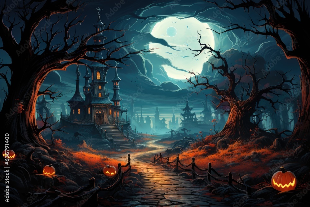 Mystical Tranquility in the Night: Setting the Scene with a Gorgeous Halloween Background Wallpaper