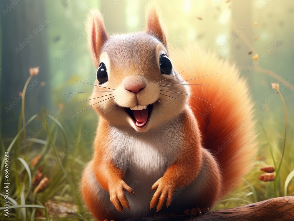 a cute and happy squirrel with eyes wide open in cartoon style a cute and happy squirrel with eyes wide open in cartoon style