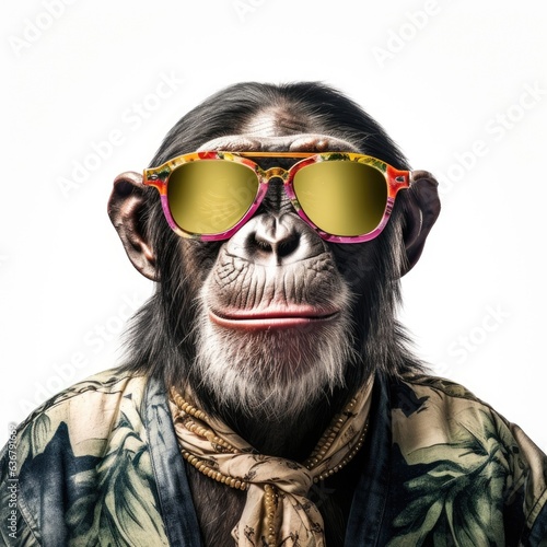 close-up of Chimpanzee with sunglasses on white background © HandmadePictures