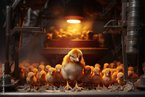 lots of chickens in a fantastic futuristic incubator