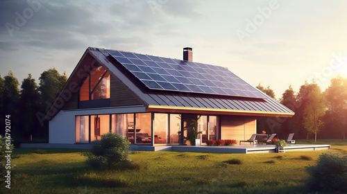 Maison moderne avec panneaux solaires intégrés pour une énergie durable