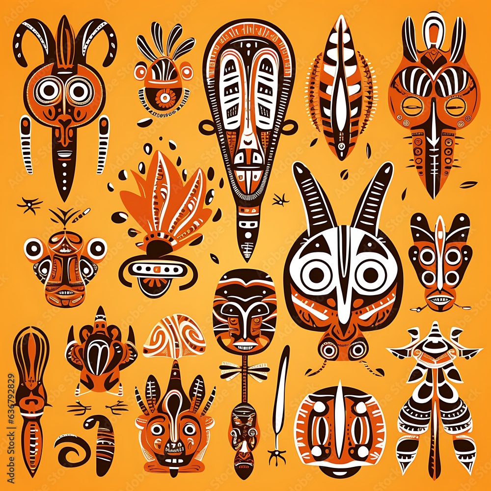 Set of African tribal ethnic masks, illustration for your design