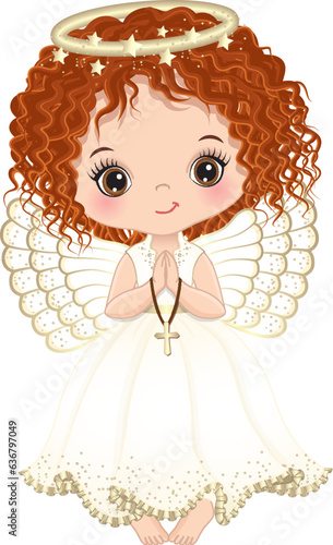 Vector Cute Girl Angel Holding Cross, Praying