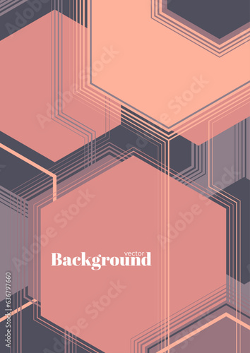 Abstract geometric poster with colorful hexagonal shapes. Vector minimalist illustration