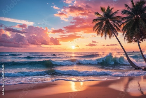 Peaceful Seaside Evening: Palm Silhouettes at Sunset © Kinga