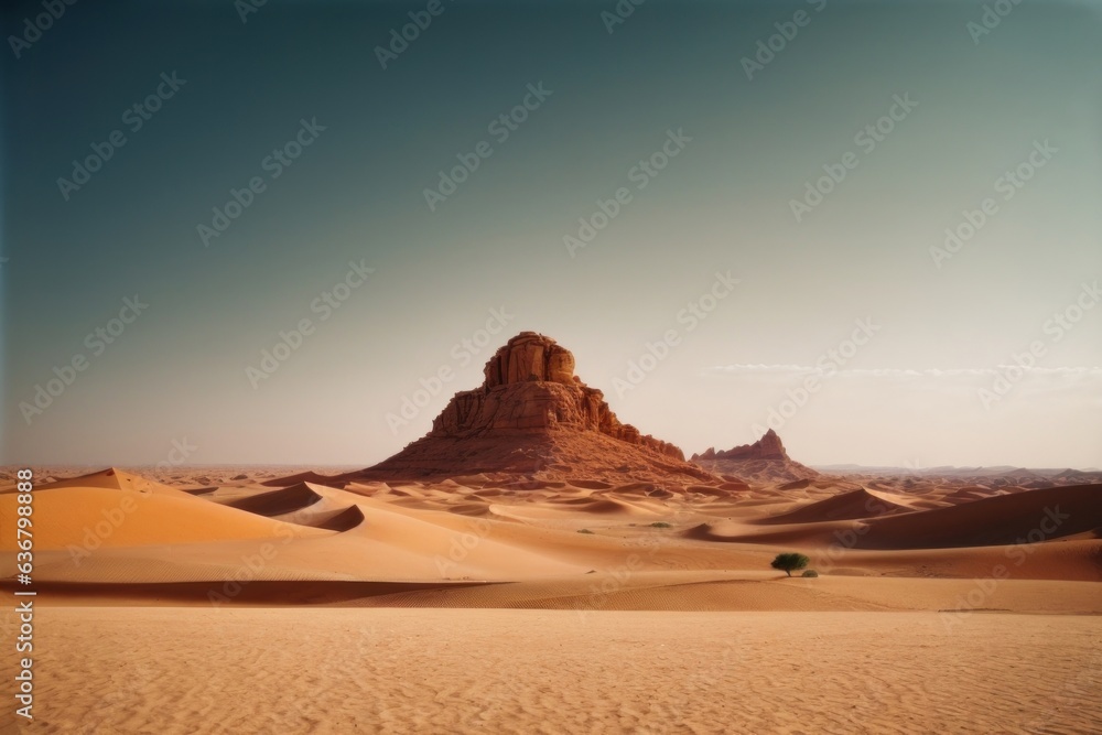 Fototapeta premium Lone Mountain Rising from the Desert Terrain