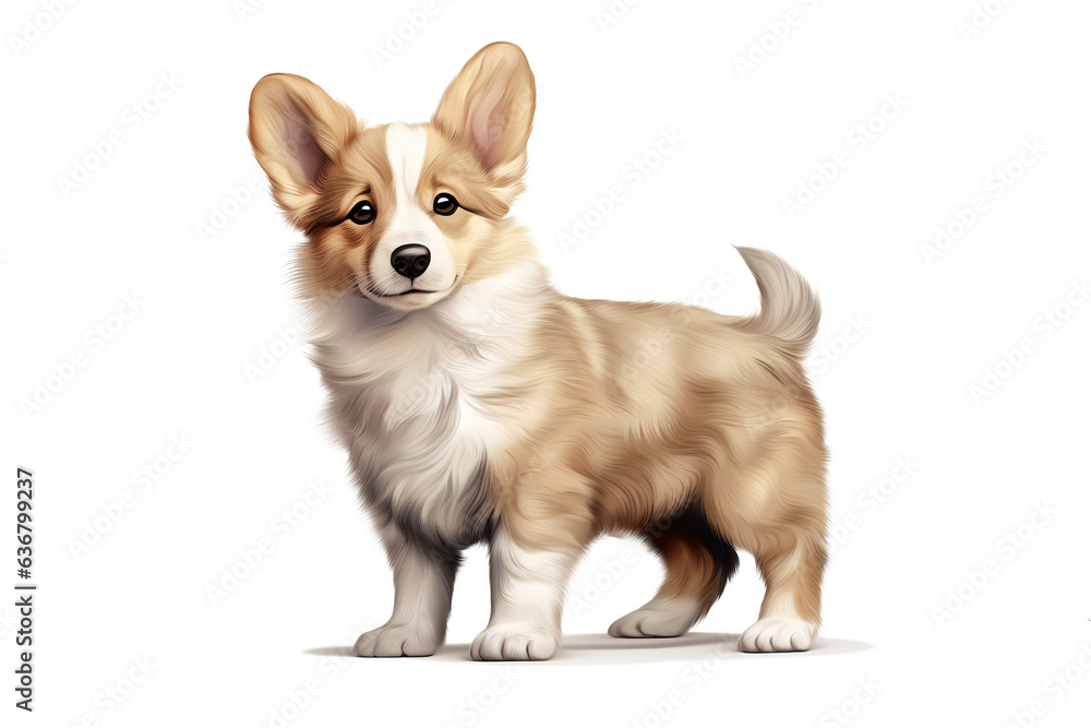 a hair Puppy Corgi Pembroke standing isolated on a white background. a hair Puppy Corgi Pembroke standing isolated on a white background.