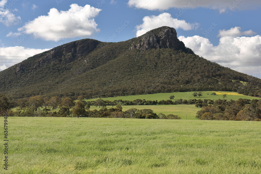 Mount Sturgeon southernmost peak of the Grampians Mountains seen from B160 Rd.-Glenelg Hwy.west of Dunkeld. Victoria-Australia-861