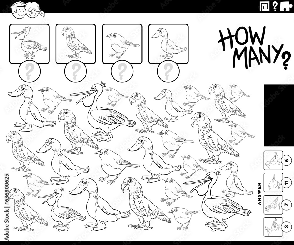 how many cartoon birds animals counting game coloring page how many cartoon birds animals counting game coloring page