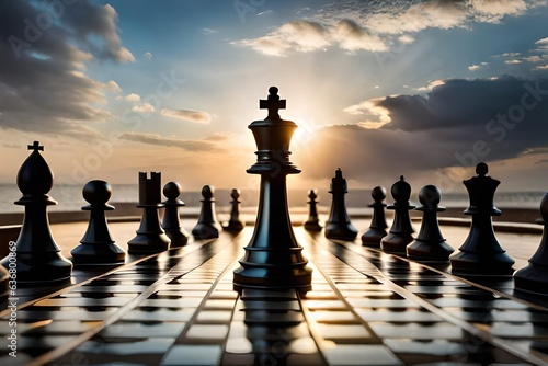 chess on the chessboard with dark cloudy sky © contributor  gallery