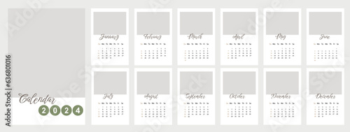 Vector calendar for 2024 year design with simple graphic for office planning with months and weeks. Annual daily organizer template