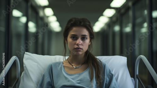 young female patient in a hospital bed photo