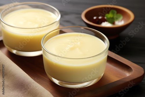 milk pudding pots, milk pudding Brazil, Milk Pudding or Pudim de leite. Vanilla pudding, brazilian dessert, delicious cream,  pudding. generative ai