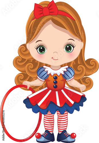 Vector Cute Cartoon Circus Girl Holding Hoop
