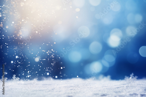 winter, christmas background with snow, bokeh. copy space. High quality photo © Starmarpro