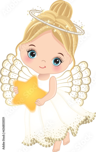 Vector Cute Girl Angel Holding Star