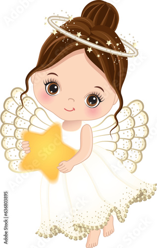 Vector Cute Girl Angel Holding Star