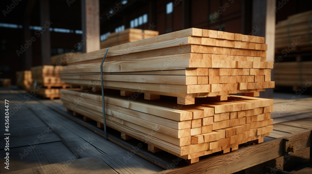 Beautifully arranged boards in a sawmill. generative ai
Beautifully arranged boards in a sawmill. generative ai