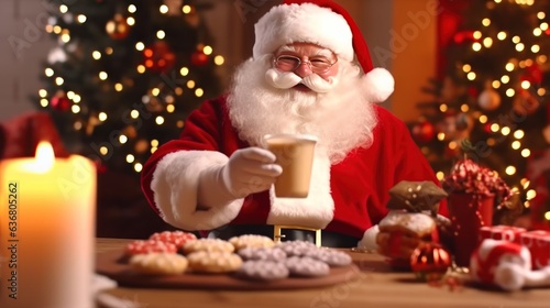 santa claus holding cup of cacao drink and christmas cookies © John Martin