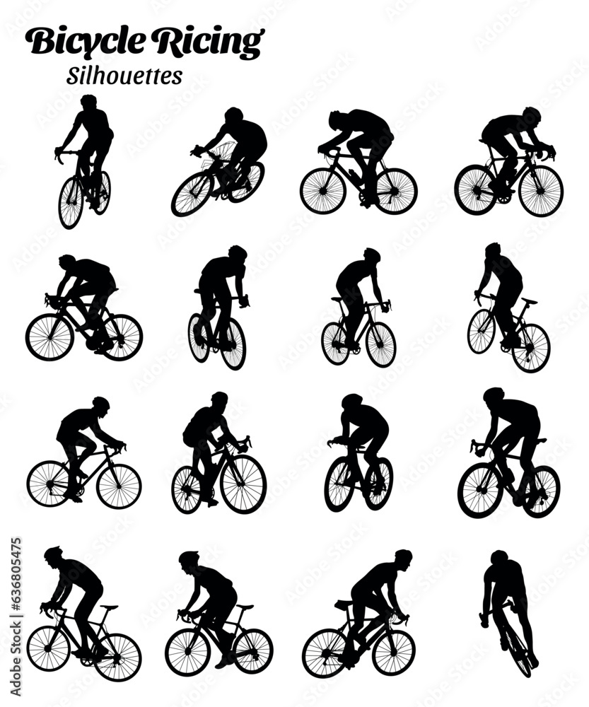 Obraz premium Set of bicycle racing silhouette vector illustrations