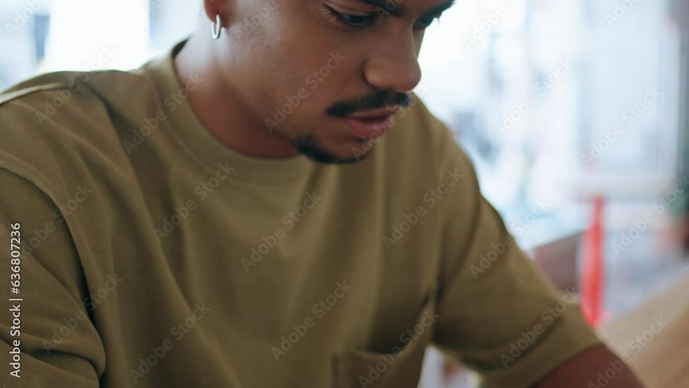 Guy hands holding smartphone on cafe table close up. Latin man looking phone Guy hands holding smartphone on cafe table close up. Latin man looking phone
