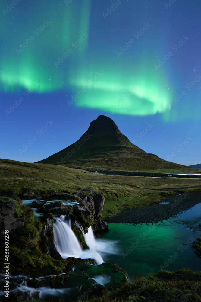 Aurora Borealis in Autumn at Mount Kirkjufell in Iceland