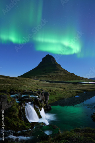 Aurora Borealis in Autumn at Mount Kirkjufell in Iceland