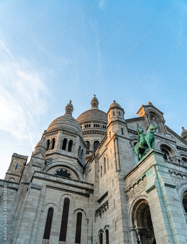 Close up shot of the Basilica of the Sacred Heart of Paris in Paris, France