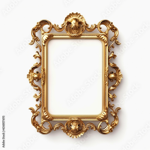 Gold ancient frame on white background.