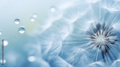 Photo of a dew-covered dandelion in macro detail