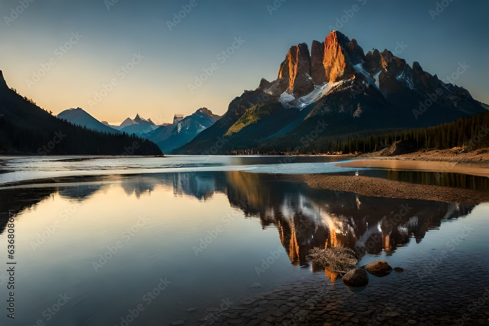 reflection of the mountain in the lake