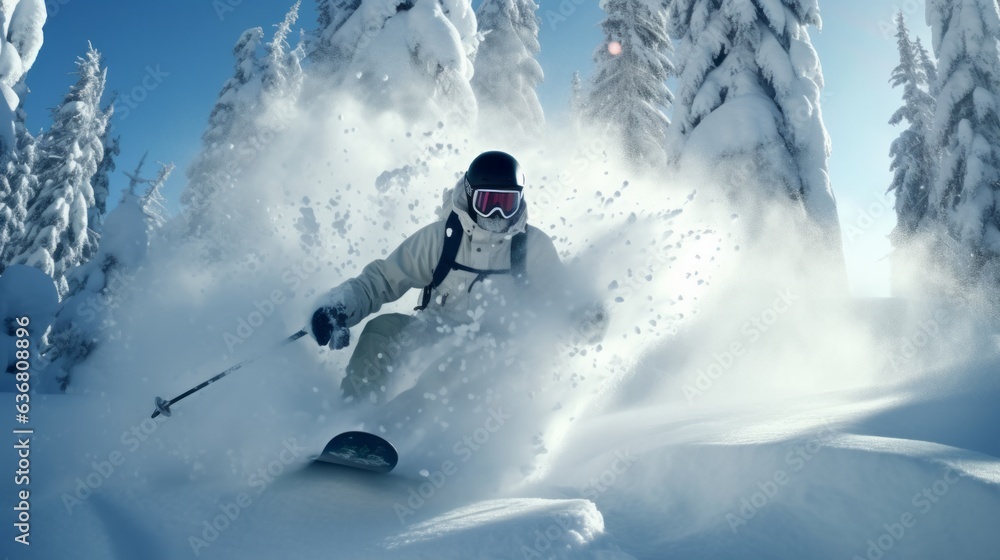 Photo of a man skiing down a snowy slope