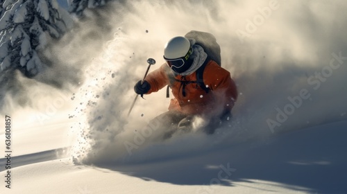 Photo of a skier descending a snowy slope