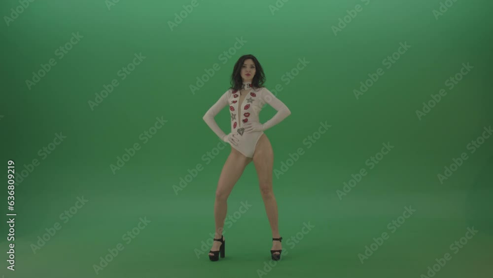 Go Go Dancing Girl shaking ass and turnin legs isolated on green screen Go Go Dancing Girl shaking ass and turnin legs isolated on green screen